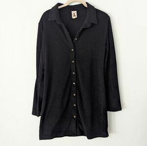 Dandy Del Mar French Terry French Terry Polo Button Front Mini Dress Black Large